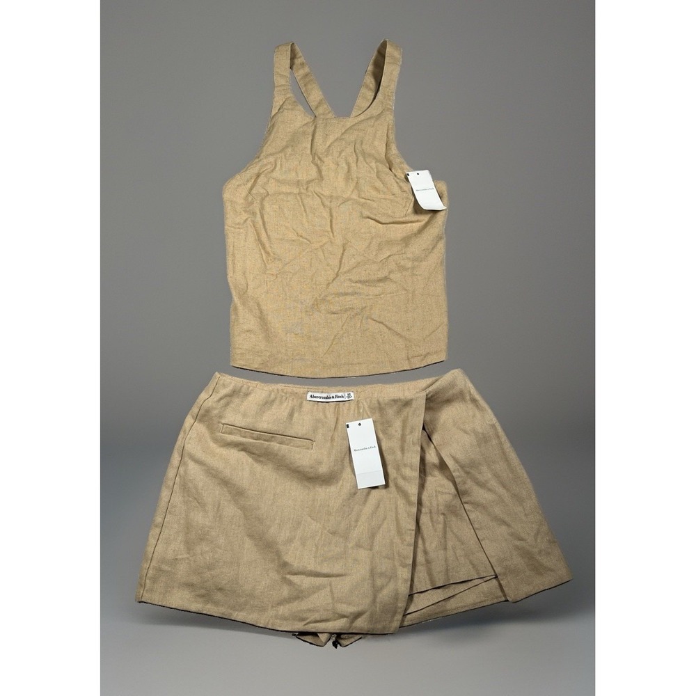 NWT-Abercrombie & Fitch Linen Blend Open Back Top & Wrap Mini Skort XS Oatmeal